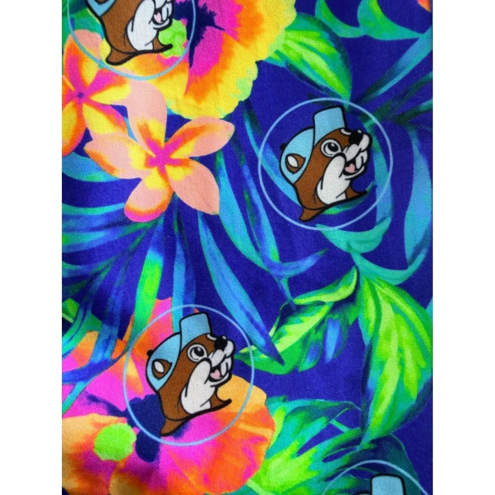 Buc-ees Mens XL Tropical Space Beaver Swim Trunks Blue Floral Shorts L Large
